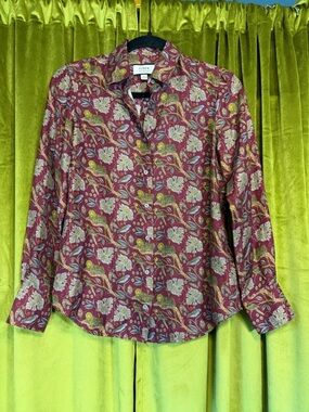 J. Crew Collection Silk Twill in Burgundy Jungle Cats Print Size 0 $168